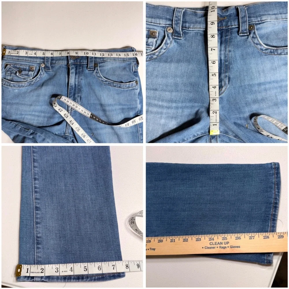True Religion Ricky Relaxed Straight Leg Jeans Distressed Blue Denim Size 33